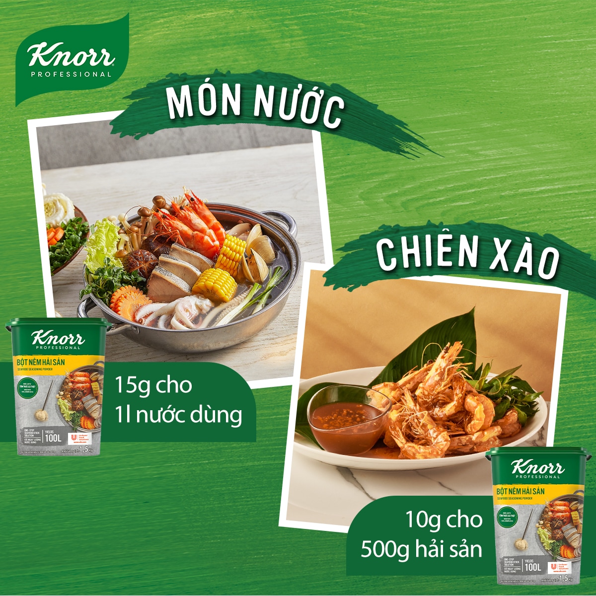 Knorr Bột Nêm Hải Sản 1.5kg - Knorr Bột Nêm Hải Sản làm từ tôm cá và hải sản tự nhiên giúp tăng hương vị hải sản đậm đà và hấp dẫn hơn cho các món ăn hải sản.